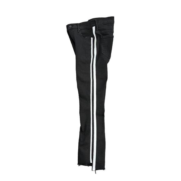 MOTHER Insider Crop Step Fray Guilty Racer Sz 25 Black Cream Stripe Kick Flare - Picture 6 of 14